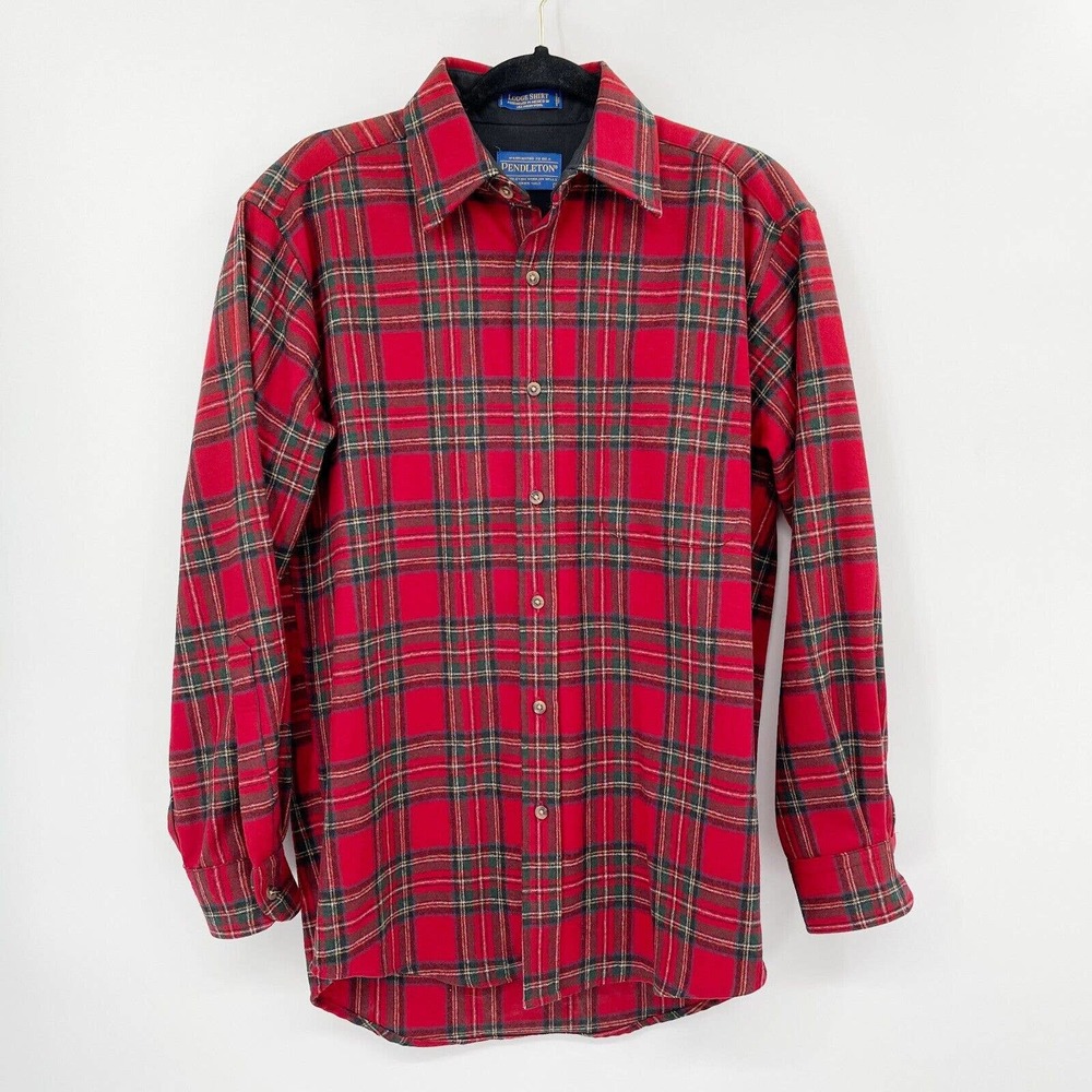 Pendleton Lodge Button‎ Front Shirt Plaid Authentic Stewart Tartan Size S Wool